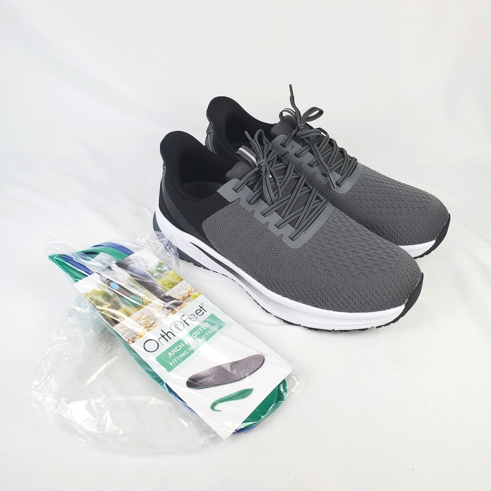 Orthofeet Tilos Hands-Free Wide Shoes Men's Size 11.5 2E Gray w/ Arch Boosters